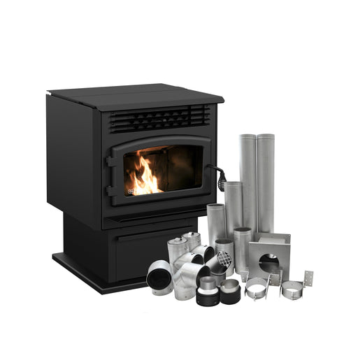 Drolet Eco-55 Pellet Stove With 4" Basement Venting Kit DP00070KVB Drolet