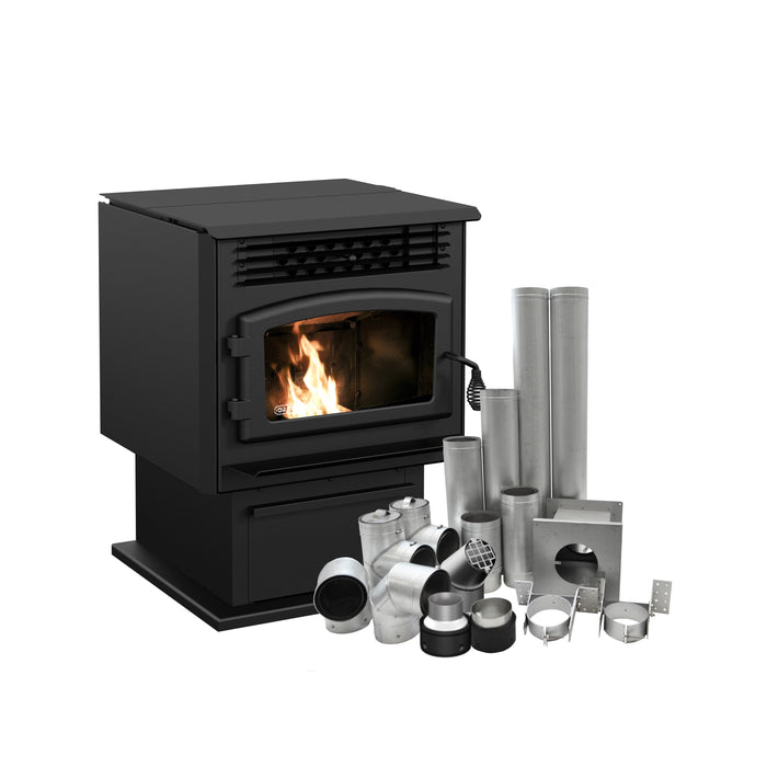 Drolet Eco-55 Pellet Stove With 4" Basement Venting Kit DP00070KVB Drolet