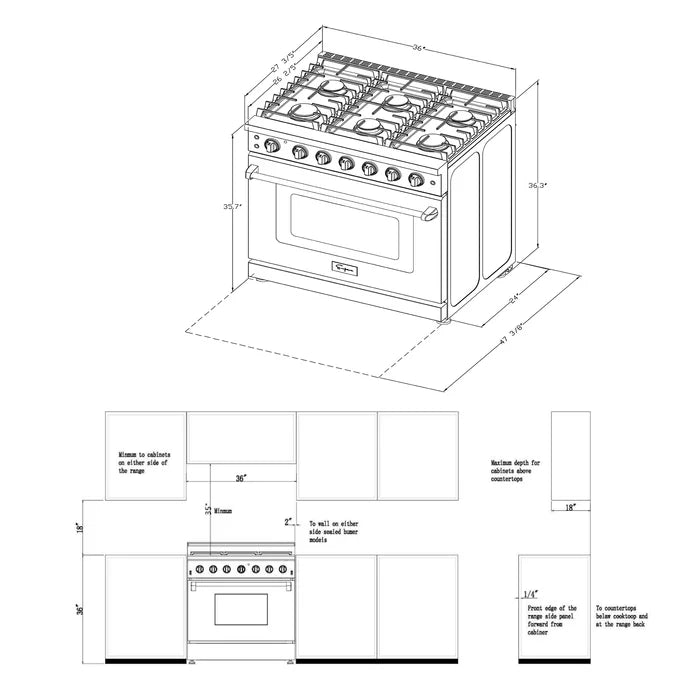 Empava 36" Slide-In Single Oven Natural Gas Range with 6 Burners - 6 cu.ft, EMPV-36GR11 Empava