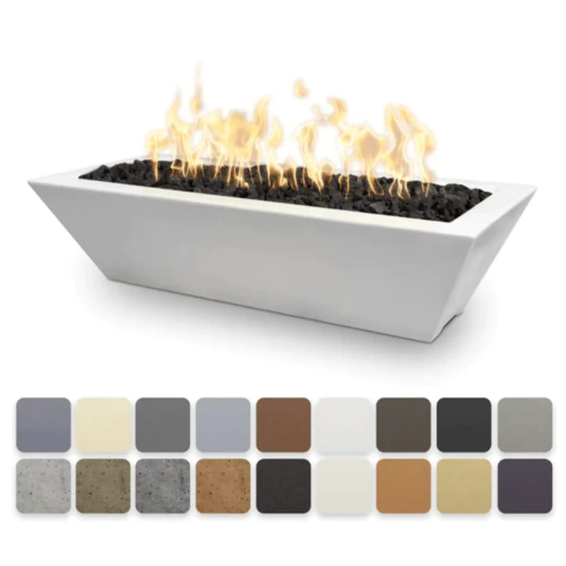 The Outdoor Plus 60" x 20" Linear Maya GFRC Fire Bowl Low Voltage Electronic Ignition | Liquid Propane