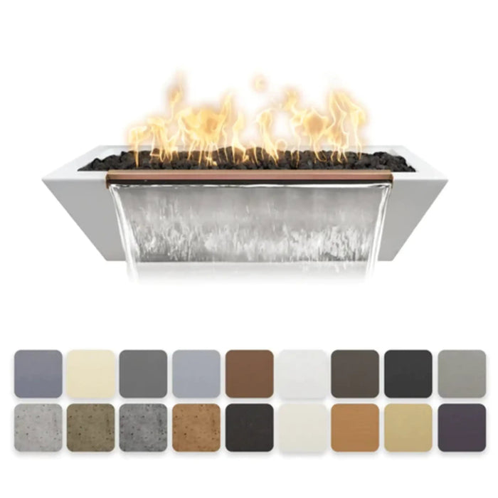 The Outdoor Plus 60" x 20" Linear Maya GFRC Fire & Water Bowl Match Lit with Flame Sense | Natural Gas The Outdoor Plus
