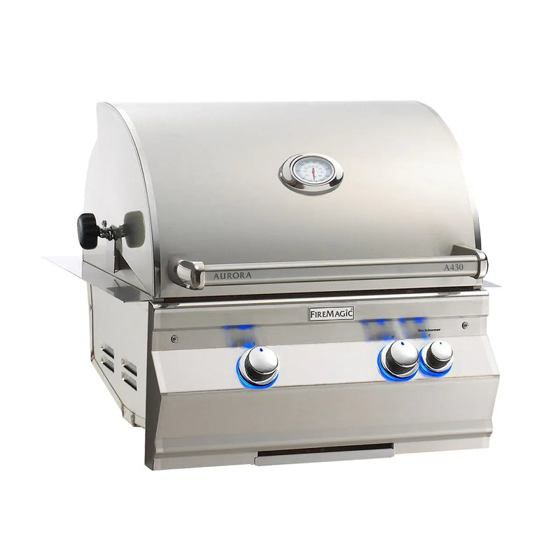 Fire Magic Aurora A430i 24" Natural Gas Built-In Grill w/ 1 Sear Burner, Backburner, Rotisserie Kit and Analog Thermometer - A430I-8LAN