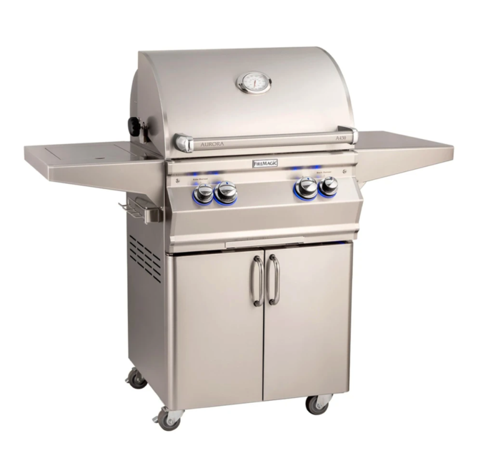Fire Magic Aurora A430s 24-Inch Natural Gas Freestanding Grill w/ Flush Mounted Single Side Burner, Backburner, Rotisserie Kit and Analog Thermometer - A430S-8EAN-62 - Fire Magic Grills Fire Magic