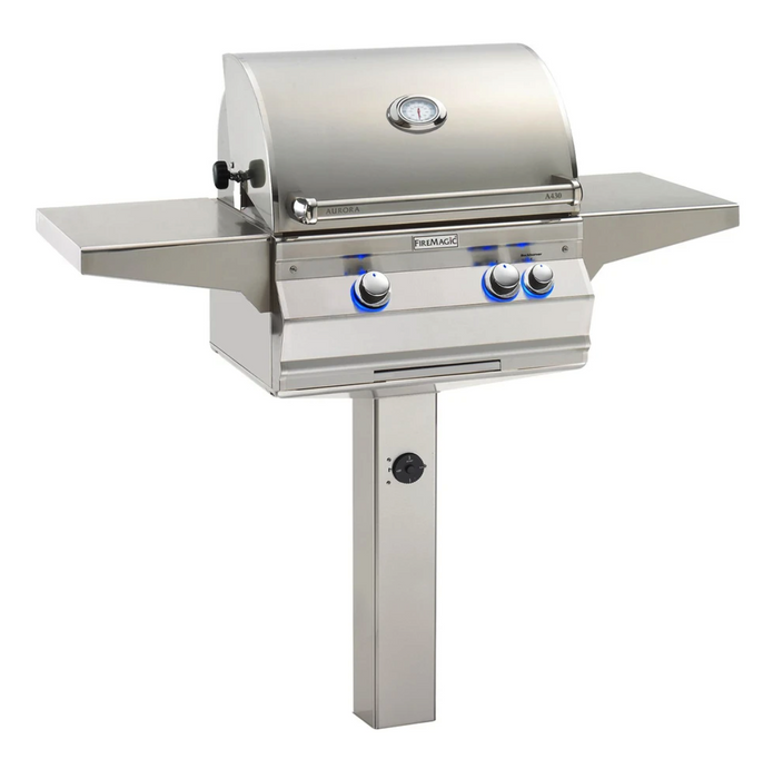Fire Magic Aurora A430s 24-Inch Natural Gas In-Ground Post Mounted Grill w/ Backburner, Rotisserie Kit and Analog Thermometer - A430S-8EAN-G6 - Fire Magic Grills Fire Magic