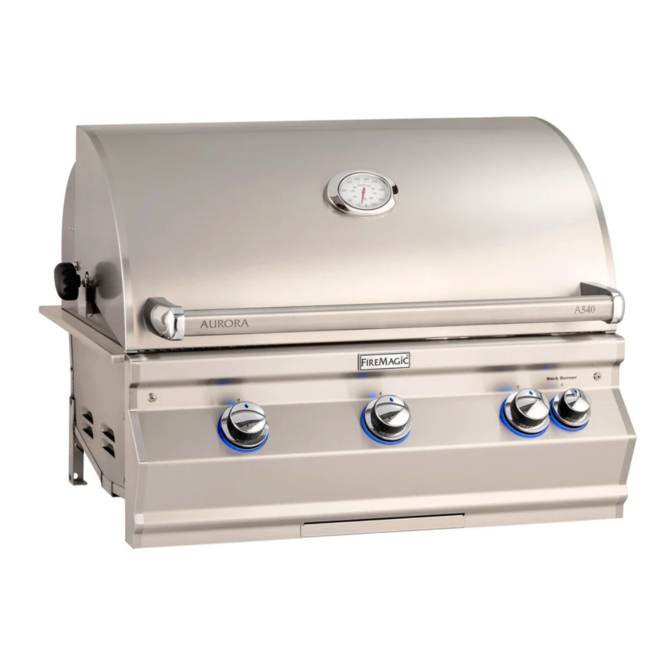 Fire Magic Aurora A540i 30-Inch Natural Gas Built-In Grill w/ 1 Sear Burner, Backburner, Rotisserie Kit and Analog Thermometer - A540I-8LAN - Fire Magic Grills Fire Magic