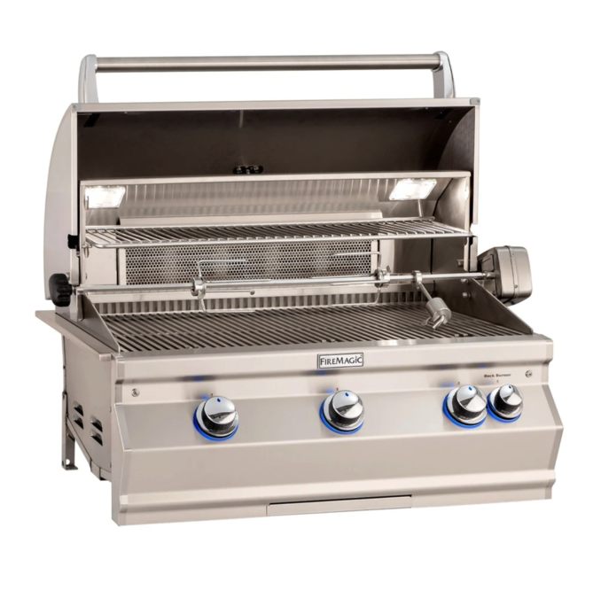 Fire Magic Aurora A540i 30-Inch Natural Gas Built-In Grill w/ 1 Sear Burner, Backburner, Rotisserie Kit and Analog Thermometer - A540I-8LAN - Fire Magic Grills Fire Magic