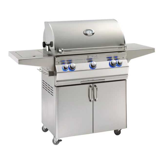Fire Magic Aurora A540s 30-Inch Propane Gas Freestanding Grill w/ Flush Mounted Single Side Burner, Backburner, Rotisserie Kit and Analog Thermometer - A540S-8EAP-62 - Fire Magic Grills Fire Magic