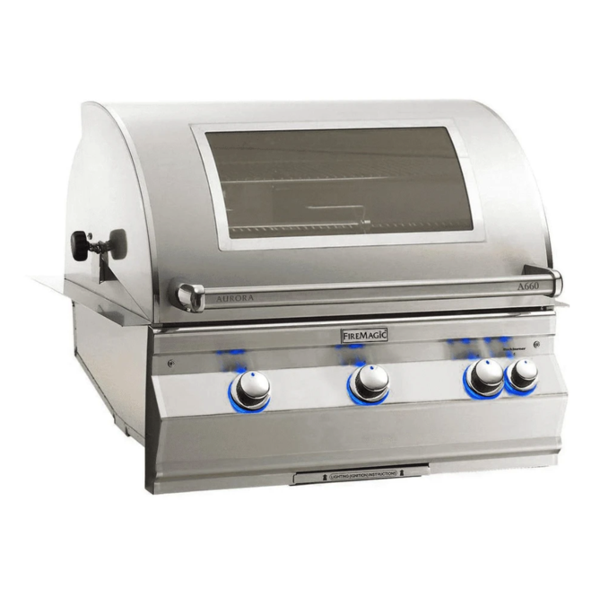 Fire Magic Aurora A660i 30-Inch Natural Gas Built-In Grill w/ 1 Sear Burner, Backburner, Rotisserie Kit, Magic View Window and Analog Thermometer - A660I-8LAN-W - Fire Magic Grills Fire Magic