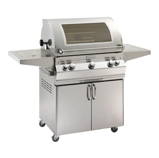 Fire Magic Aurora A660s 30-Inch Propane Gas Freestanding Grill w/ Flush Mounted Single Side Burner, Backburner, Rotisserie Kit, Magic View Window and Analog Thermometer - A660S-8EAP-62-W - Fire Magic Grills Fire Magic