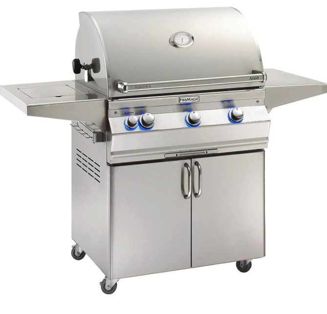 Fire Magic Aurora A660S 30-Inch Propane Gas Grill With One Infrared Burner, Rotisserie, Side Burner, And Analog Thermometer - A660S-8LAP-62 - Fire Magic Grills Fire Magic