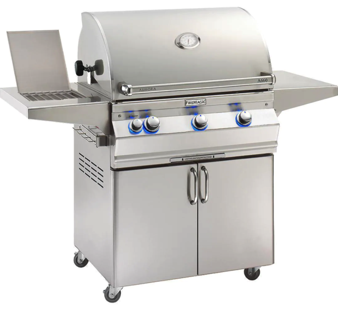 Fire Magic Aurora A660S 30-Inch Propane Gas Grill With One Infrared Burner, Rotisserie, Side Burner, And Analog Thermometer - A660S-8LAP-62 - Fire Magic Grills Fire Magic