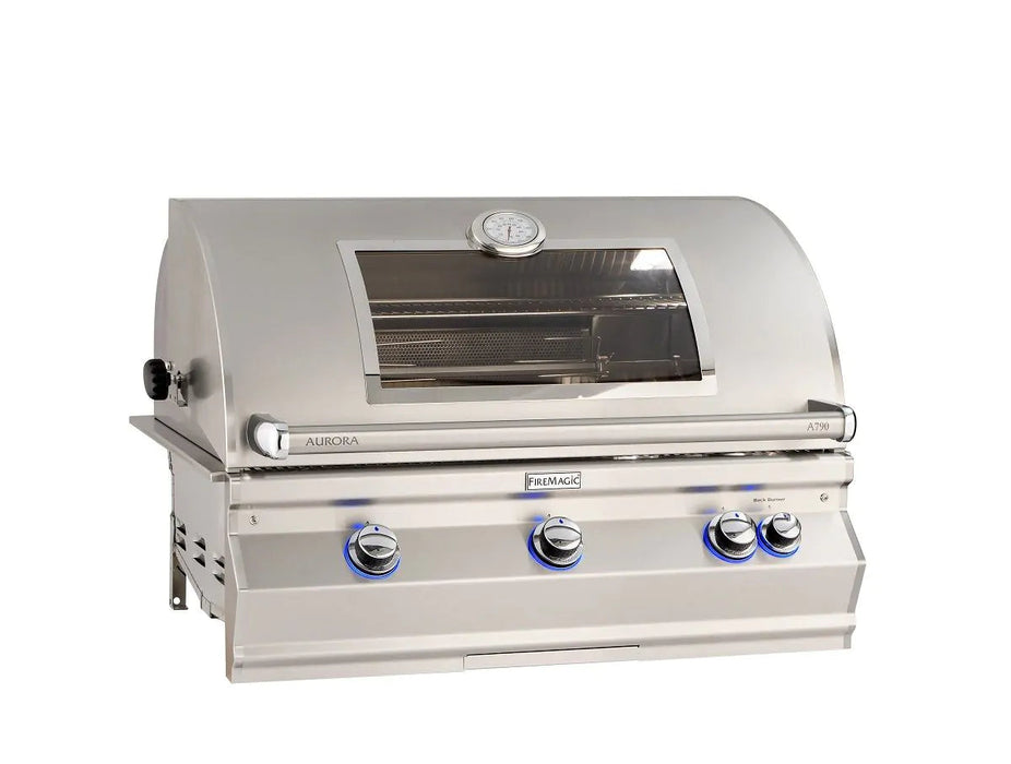 Fire Magic Aurora A790i 36" Propane Gas Built-In Grill w/ 1 Sear Burner, Backburner, Rotisserie Kit, Magic View Window and Analog Thermometer - A790I-8LAP-W Fire Magic