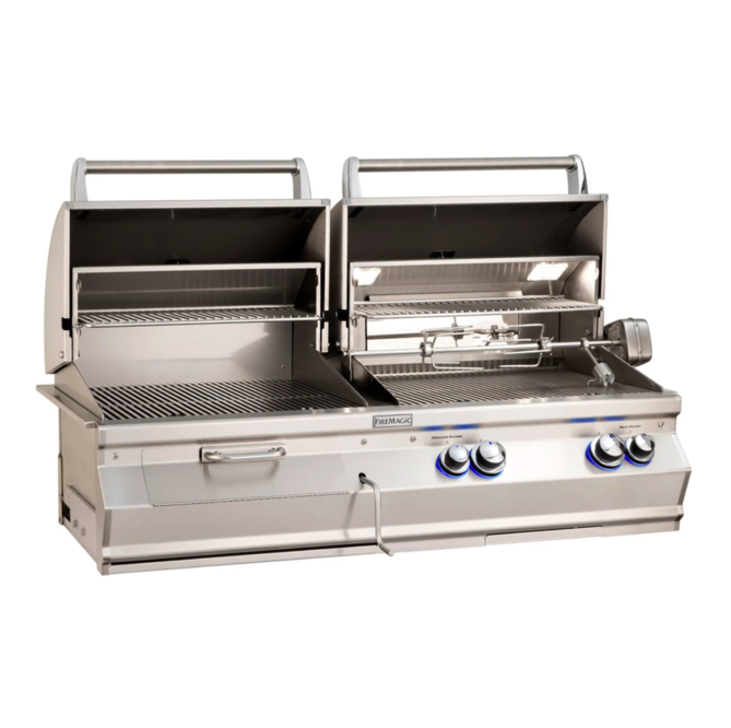 Fire Magic Aurora A830s 46-Inch Natural Gas and Charcoal Built-In Dual Grill w/ 1 Sear Burner, Backburner, Rotisserie Kit and Analog Thermometer - A830I-8LAN-CB - Fire Magic Grills Fire Magic