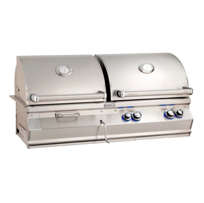 Fire Magic Aurora A830s 46-Inch Natural Gas and Charcoal Built-In Dual Grill w/ 1 Sear Burner, Backburner, Rotisserie Kit and Analog Thermometer - A830I-8LAN-CB - Fire Magic Grills Fire Magic