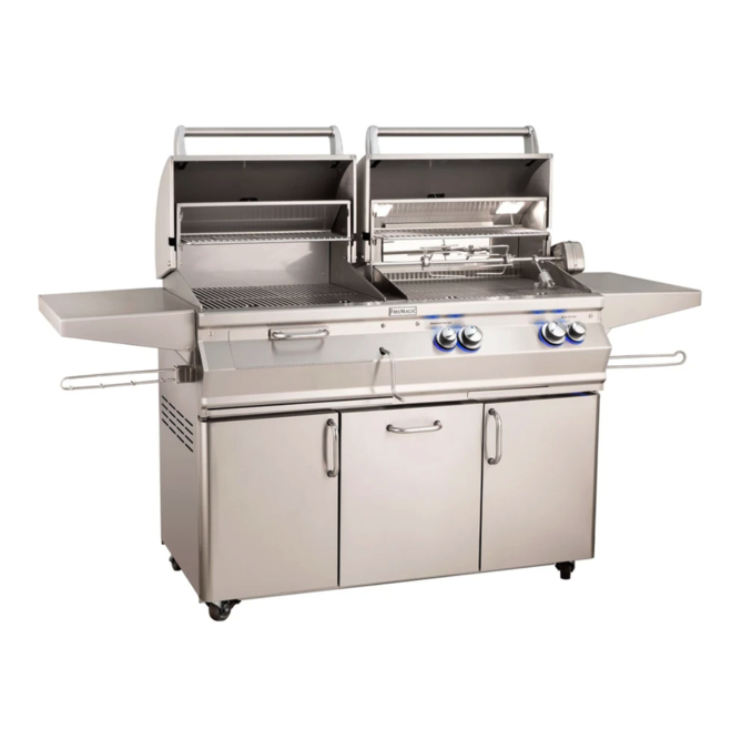 Fire Magic Aurora A830s 46-Inch Propane Gas and Charcoal Freestanding Dual Grill w/ 1 Sear Burner, Backburner, Rotisserie Kit and Analog Thermometer - A830S-8LAP-61-CB - Fire Magic Grills Fire Magic