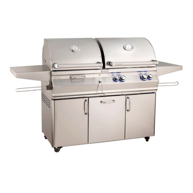 Fire Magic Aurora A830s 46-Inch Propane Gas and Charcoal Freestanding Dual Grill w/ 1 Sear Burner, Backburner, Rotisserie Kit and Analog Thermometer - A830S-8LAP-61-CB - Fire Magic Grills Fire Magic