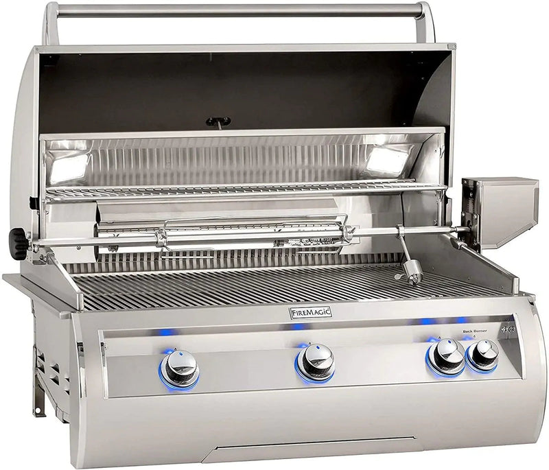 Fire Magic Echelon Diamond E790i 36" Natural Gas Built-In Grill w/ 1 Sear Burner, Backburner, Rotisserie Kit, and Analog Thermometer - E790I-8LAN