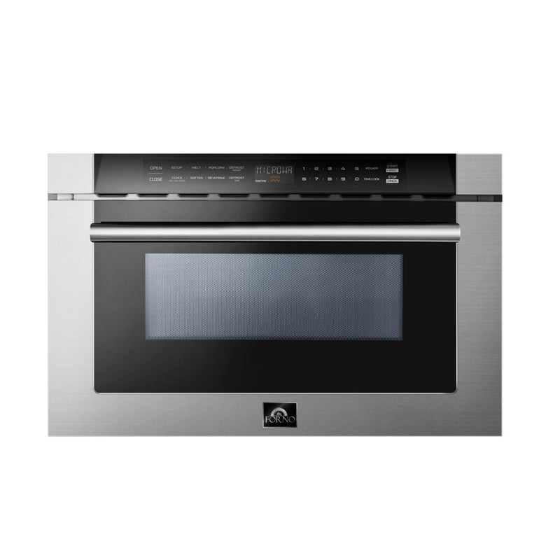 Forno 5-Piece Appliance Package - 36-Inch Electric Range, Wall Mount Range Hood, French Door Refrigerator, Dishwasher, and Microwave Drawer in Stainless Steel