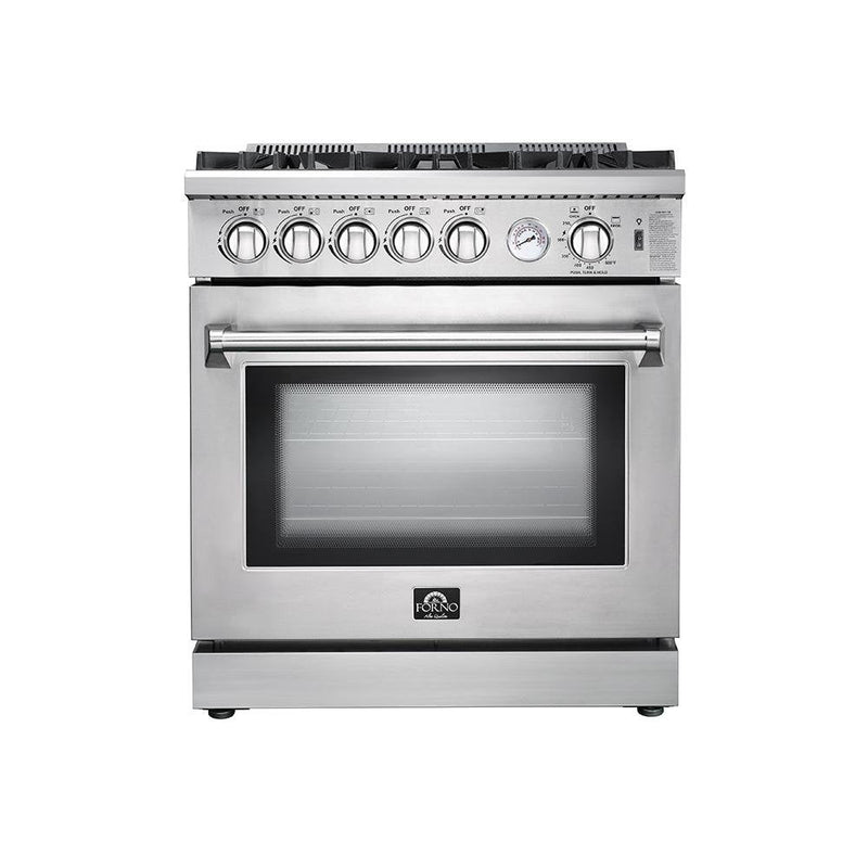 Forno 3-Piece Appliance Package - 30-Inch Gas Range, French Door Refrigerator, and Dishwasher in Stainless Steel