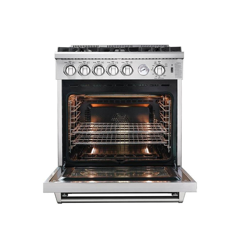Forno 3-Piece Appliance Package - 30-Inch Gas Range, French Door Refrigerator, and Dishwasher in Stainless Steel