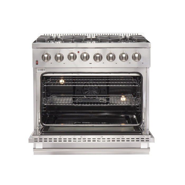 Forno 3-Piece Appliance Package - 36-Inch Dual Fuel Range, French Door Refrigerator, and Dishwasher in Stainless Steel FORNO