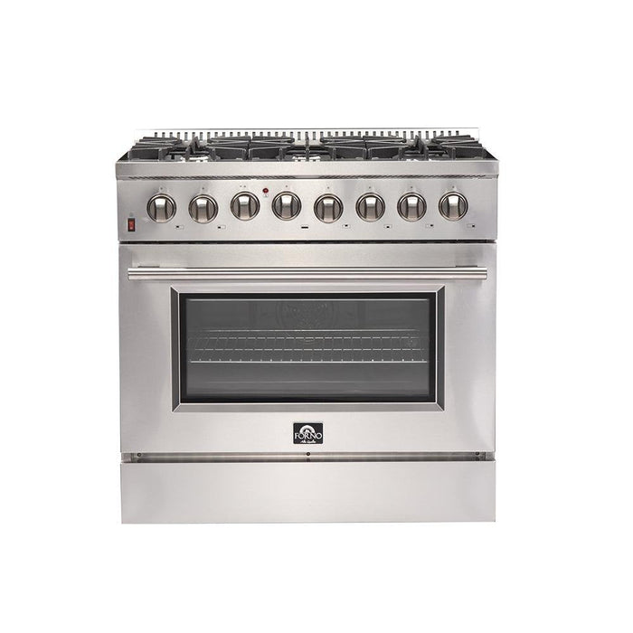 Forno 3-Piece Appliance Package - 36-Inch Dual Fuel Range, French Door Refrigerator, and Dishwasher in Stainless Steel FORNO
