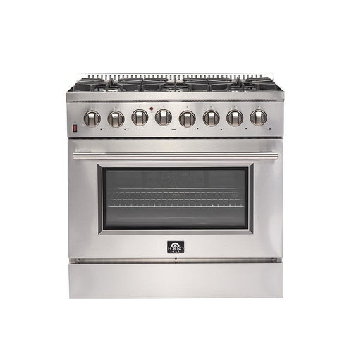 Forno 3-Piece Appliance Package - 36-Inch Dual Fuel Range, Pro-Style Refrigerator, and Dishwasher in Stainless Steel FORNO