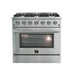 Forno 3-Piece Appliance Package - 36-Inch Gas Range, Pro-Style Refrigerator, and Dishwasher in Stainless Steel FORNO
