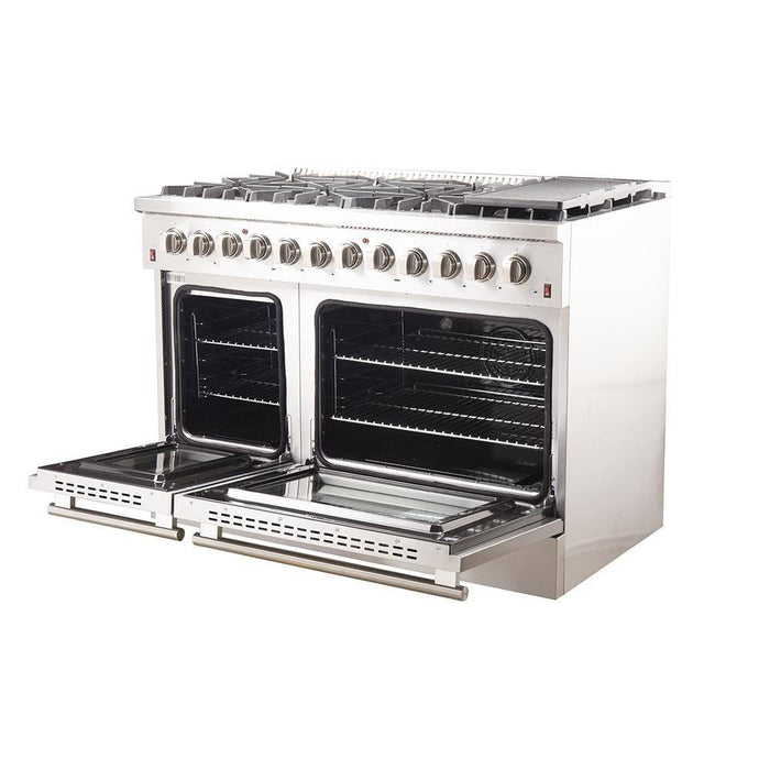 Forno 3-Piece Appliance Package - 48-Inch Dual Fuel Range, French Door Refrigerator, and Dishwasher in Stainless Steel FORNO