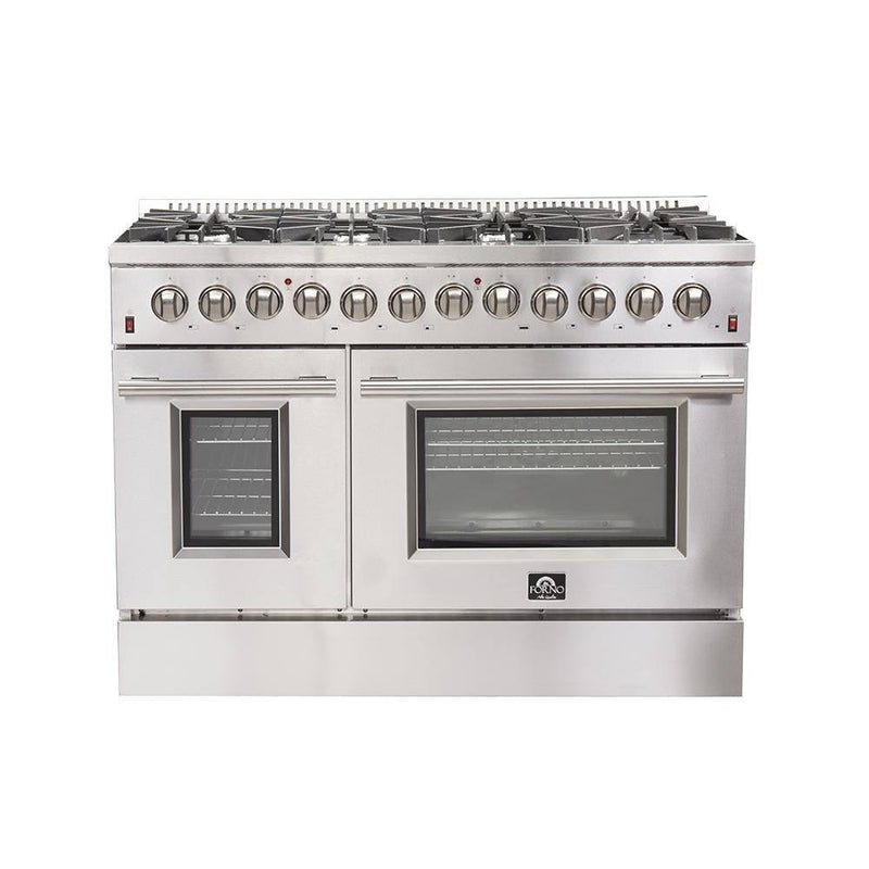 Forno 3-Piece Appliance Package - 48-Inch Dual Fuel Range, French Door Refrigerator, and Dishwasher in Stainless Steel