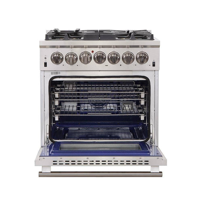 Forno 3-Piece Pro Appliance Package - 30-Inch Dual Fuel Range, Pro-Style Refrigerator, and Dishwasher in Stainless Steel FORNO