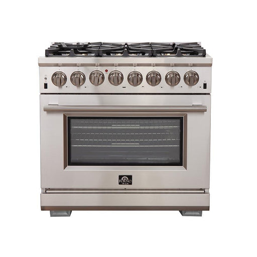 Forno 3-Piece Pro Appliance Package - 36-Inch Dual Fuel Range, French Door Refrigerator, and Dishwasher in Stainless Steel FORNO