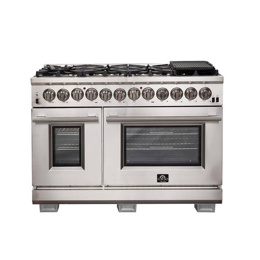 Forno 3-Piece Pro Appliance Package - 48-Inch Dual Fuel Range, Pro-Style Refrigerator, and Dishwasher in Stainless Steel FORNO
