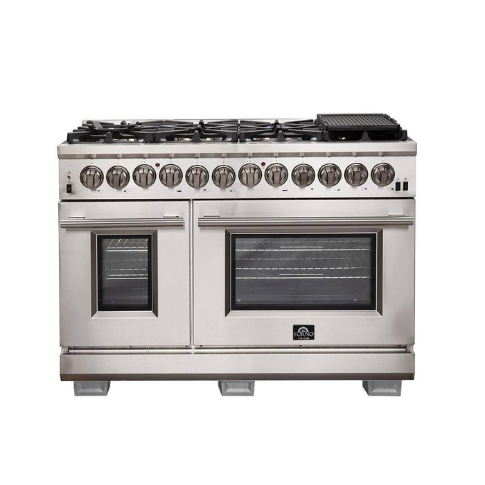 Forno 3-Piece Pro Appliance Package - 48-Inch Dual Fuel Range, Pro-Style Refrigerator, and Dishwasher in Stainless Steel FORNO