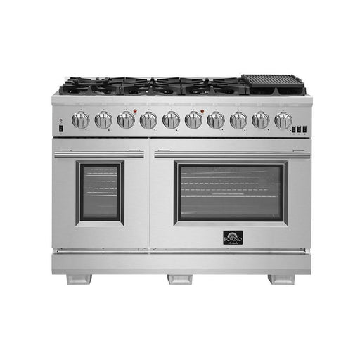 Forno 3-Piece Pro Appliance Package - 48-Inch Gas Range, French Door Refrigerator, and Dishwasher in Stainless Steel FORNO