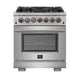 Forno 3-Piece Appliance Package - 30-Inch Dual Fuel Range, 56-Inch Pro-Style Refrigerator & Wall Mount Hood with Backsplash in Stainless Steel FORNO