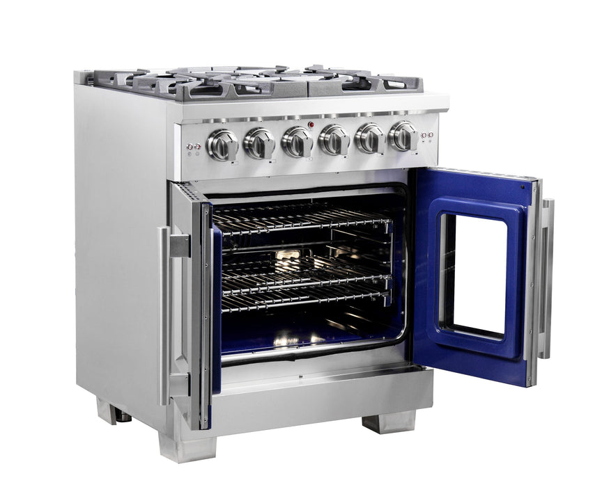 FORNO 30" Capriasca Titanium Gas Range With 4 Burners, Professional Oven, And French Door FFSGS6460-30 FORNO