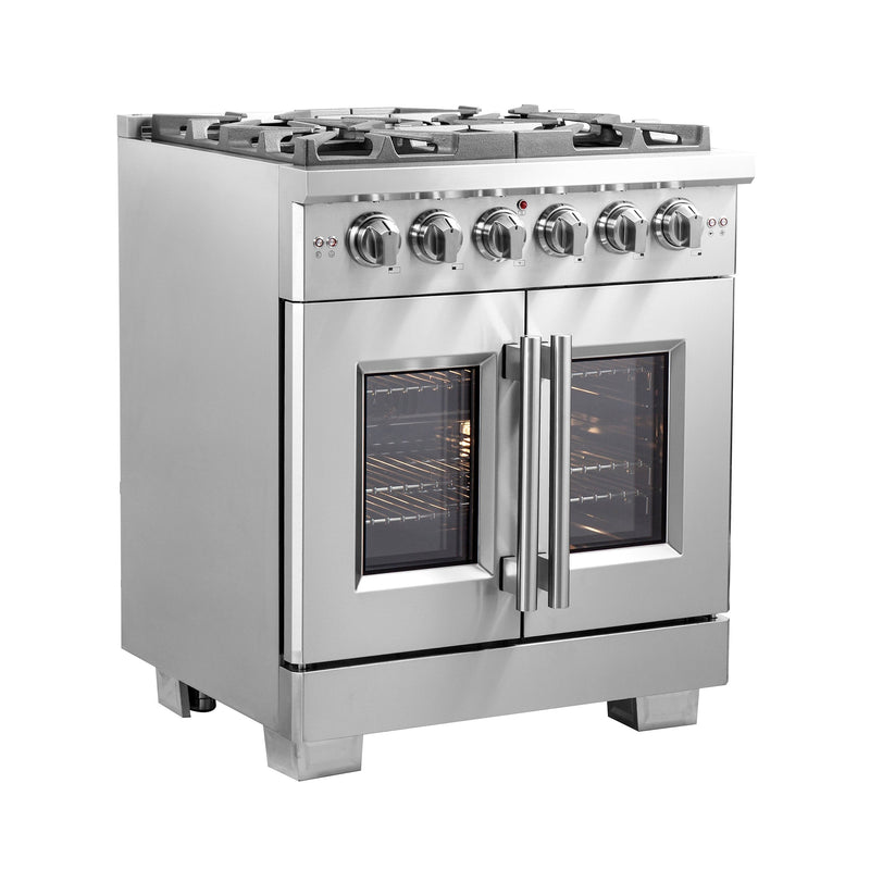 Forno 30″ Capriasca French Door Gas Range • 5 Sealed Dual-Ring Brass Burners • FFSGS6460-30