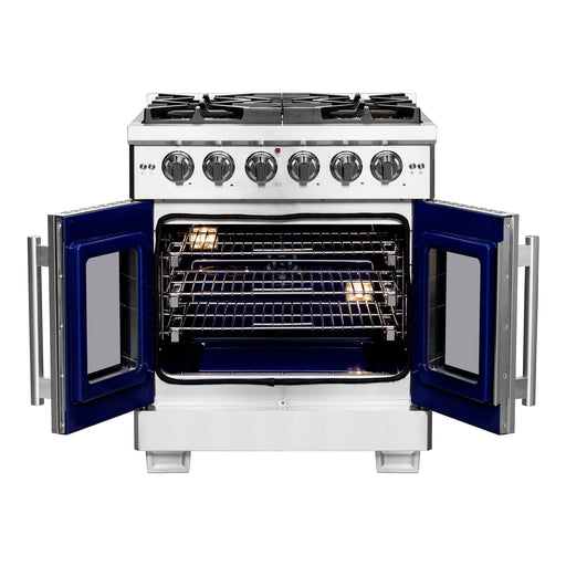 FORNO 30" Capriasca Titanium Gas Range With 4 Burners, Professional Oven, And French Door FFSGS6460-30 FORNO