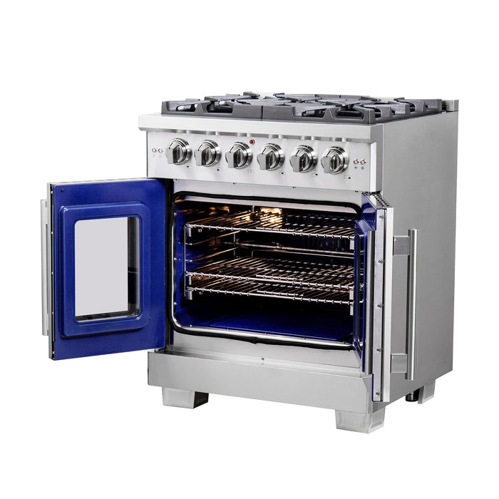 FORNO 30" Capriasca Titanium Gas Range With 4 Burners, Professional Oven, And French Door FFSGS6460-30 FORNO
