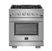 Forno 3-Piece Pro Appliance Package - 30-Inch Gas Range, Refrigerator with Water Dispenser,& Wall Mount Hood with Backsplash in Stainless Steel FORNO