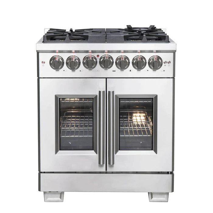 FORNO Fratta 30" Platinum Freestanding Dual Fuel Range with French Door FFSGS6387-30 FORNO