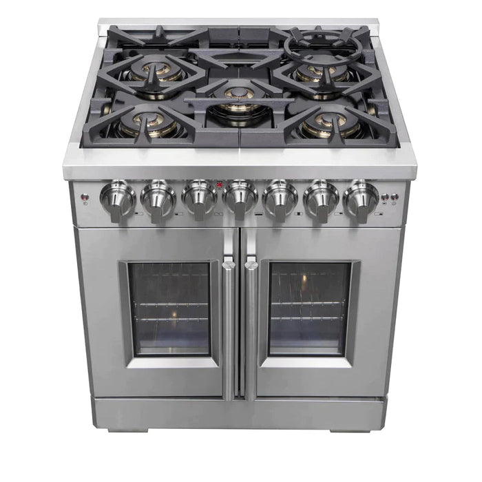 FORNO Fratta 30" Platinum Freestanding Dual Fuel Range with French Door FFSGS6387-30 FORNO