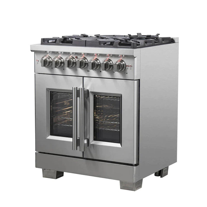 FORNO Fratta 30" Platinum Freestanding Dual Fuel Range with French Door FFSGS6387-30 FORNO
