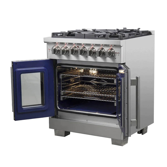 FORNO Fratta 30" Platinum Freestanding Dual Fuel Range with French Door FFSGS6387-30 FORNO