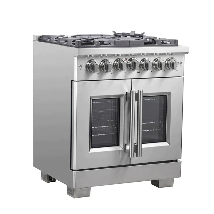 FORNO Fratta 30" Platinum Freestanding Dual Fuel Range with French Door FFSGS6387-30 FORNO