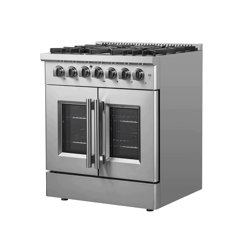 FORNO 30-Inch Galiano Freestanding French Door Dual Fuel Range with 5 Burners and 68,000 BTUs in Stainless Steel - FFSGS6356-30
