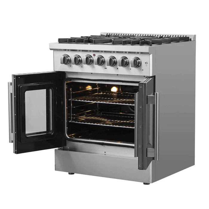 FORNO 30" Maniago Gold Freestanding Dual Fuel Range with French Door FFSGS6356-30 FORNO