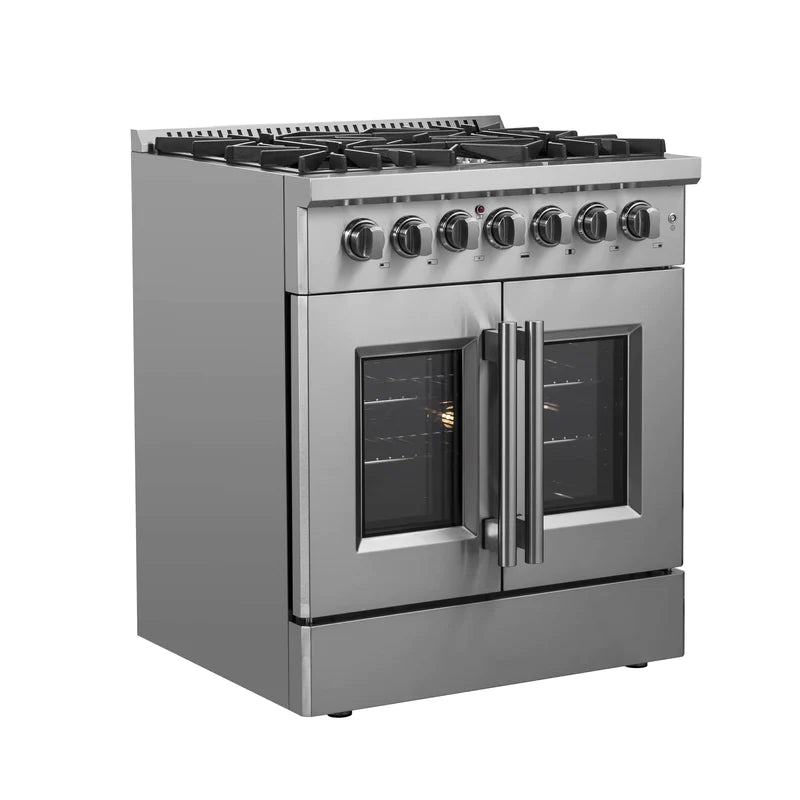 FORNO 30-Inch Galiano Freestanding French Door Dual Fuel Range with 5 Burners and 68,000 BTUs in Stainless Steel - FFSGS6356-30