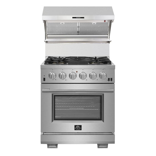 Forno Savona 30" Wall Mount Range Hood with Red Light Warmer, Shelf/Backsplash, and 600 CFM Motor FRHWM5029-30HB FORNO